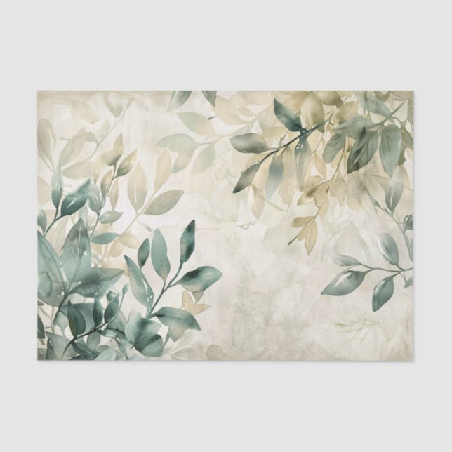 Papel De Seda Aquarela Eucalyptus Greenerase em Creme Decoupage (Frente )