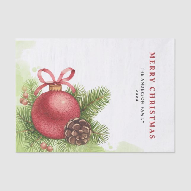 Papel De Seda Aquarela Festivo Red Ball Ornament Natal (Frente )
