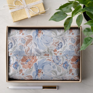 Papel De Seda Aquarela Floral Poeira Azul Jardim Floral