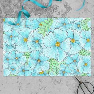 Papel De Seda Aquarela Flores Azuis Turquesas e Verde