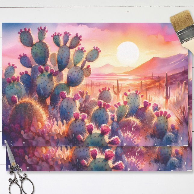 Papel De Seda Aquarela Flores de Cactus Desertam Decoupage Sunse (Criador carregado)