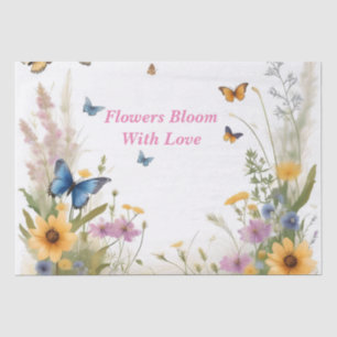Papel De Seda Aquarela Flores Silvestres Gramíneas E Borboletas,