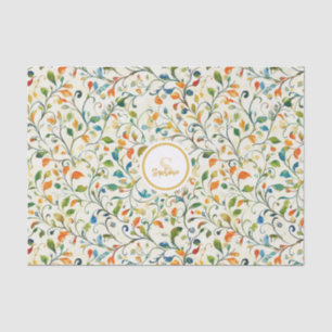 Papel De Seda Aquarela Jardim Europeu Verde Laranja