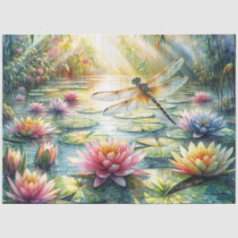 Papel de Seda Aquarela Libélula e Lago de Lótus