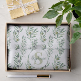 Papel De Seda Aquarela Monograma Nome Padrão de Ramos de Oliveir