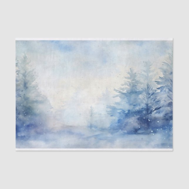 Papel De Seda Aquarela Neve de inverno em tons de azul n.o 1 (Frente )