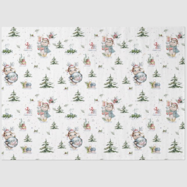 Papel De Seda Aquarela Névoa Neves Globe Árvores (Frente )