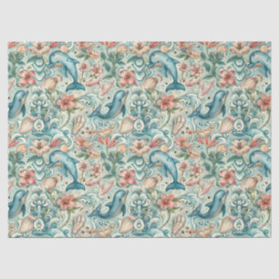 Papel De Seda Aquarela Pastel Floral Golfinhos Decoupage