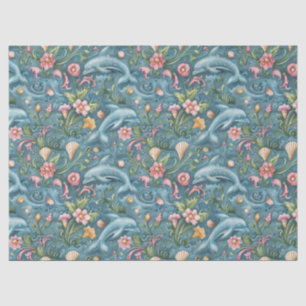 Papel De Seda Aquarela Pastel Floral Golfinhos Decoupagem