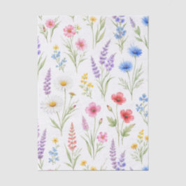 Papel De Seda Aquarela Pastel Flores Silvestres Lavanda Azul Sal