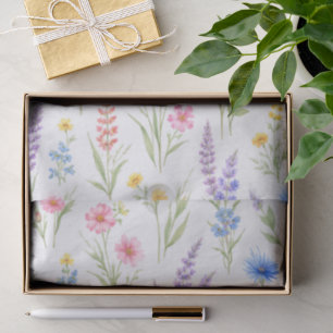 Papel De Seda Aquarela Pastel Flores Silvestres Lavanda Azul Sal