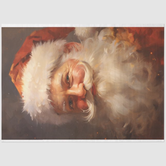 Papel De Seda Aquarela retro Papai Noel sorrindo chapéu vermelho (Frente )