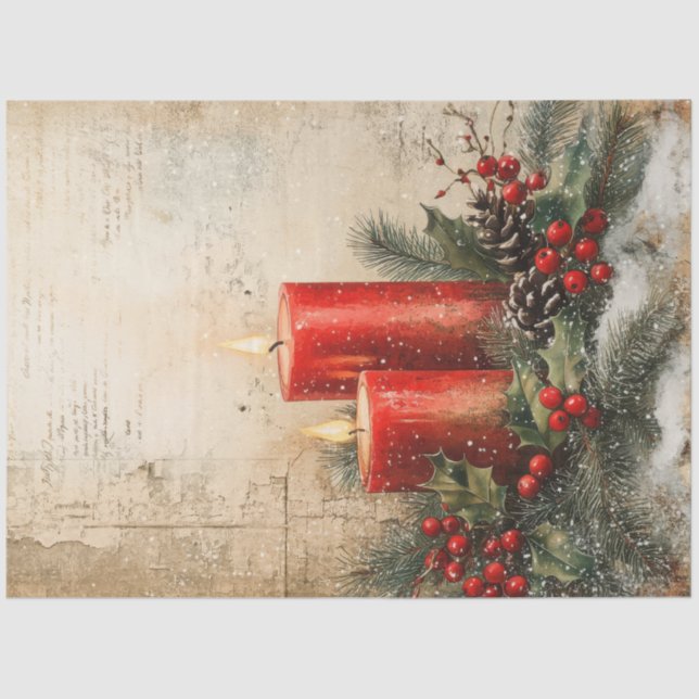 Papel De Seda Aquarela retrógrada velas vermelhas de Natal Holly (Frente )