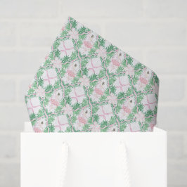 Papel De Seda Aquarela Rosa e Ballerinas de Natal Verde