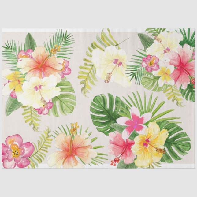 Papel De Seda Aquarela Tropical Elegante Havaiana (Frente )