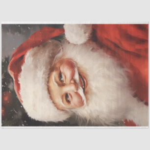Papel De Seda Aquarelas clássicas do Papai Noel sorrindo chapéu