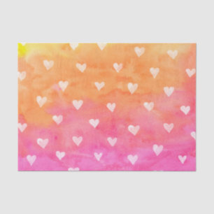 Papel De Seda Aquarelas Corações Brancos Em Púrpura E Amarelo