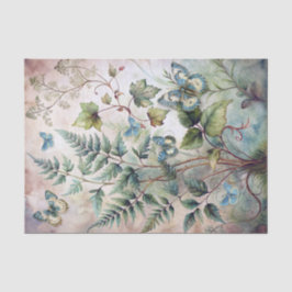 Papel De Seda Aquarelas Etéreas Botânicas Samambaias & Borboleta