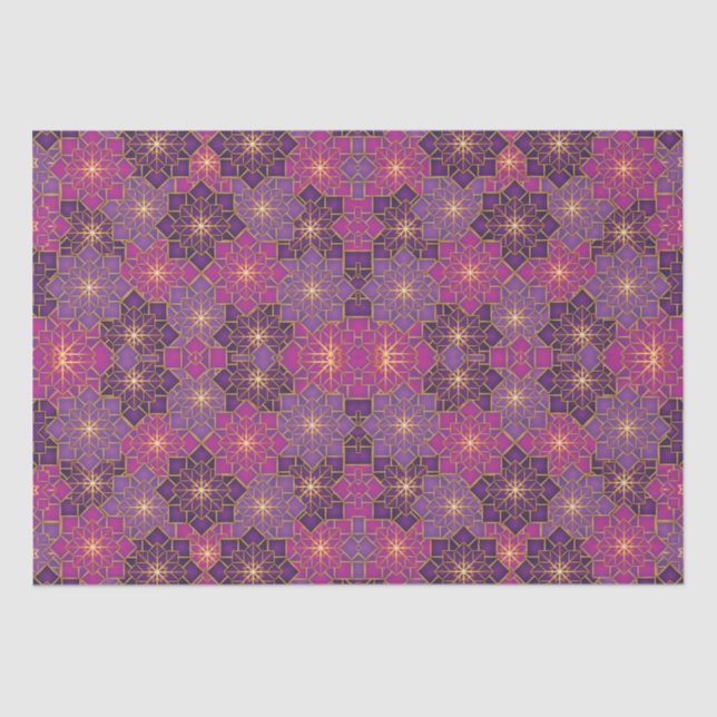 Papel De Seda Árabe Boho Elegante geométrico roxa-rosa marroquin (Frente )