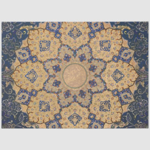 Papel De Seda Árabe - Ephemera Blue n Dourada Decoupage