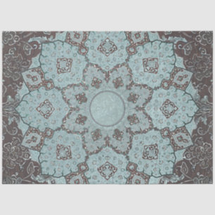 Papel De Seda Arabesque Ephemera Aqua n Brown Vintage Decoupage