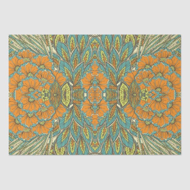 Papel De Seda Arábico Boho Elegante Floral Marroquino Pavão Pres (Frente )