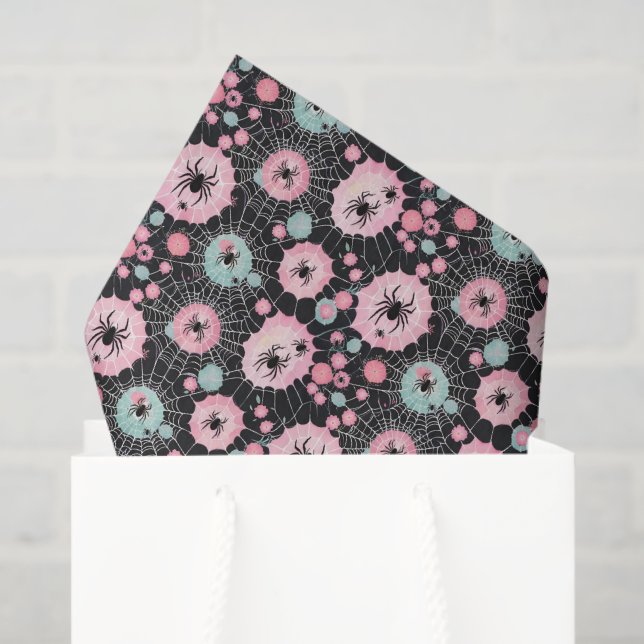 Papel De Seda Aranhas E Semanas Em Blues Rosa E Pálido Em Preto (Sacola de presentes)