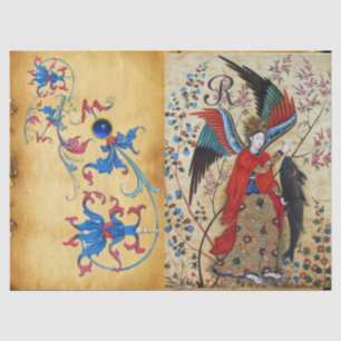 PAPEL DE SEDA ARCHANGEL RAPHAEL E PEIXE PARCHA FLORAL AZUL