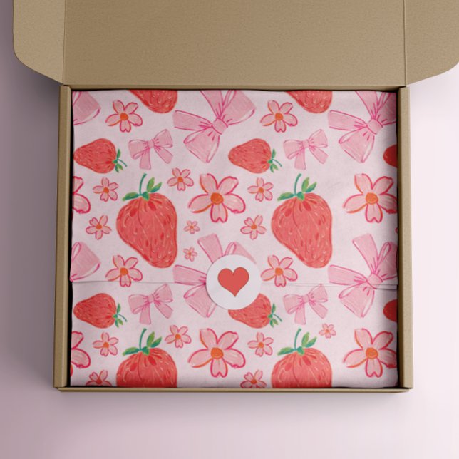 Papel De Seda Arco Floral Rosa Pastel Strawberry (strawberry bow ribbon floral valentine tissue gift wrap)