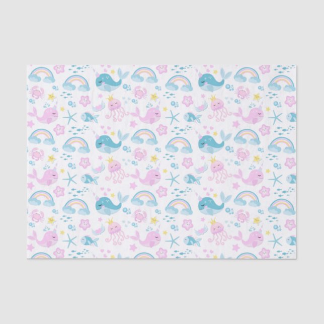 Papel De Seda Arco-íris E Criaturas Marinhas Bebês (Frente )