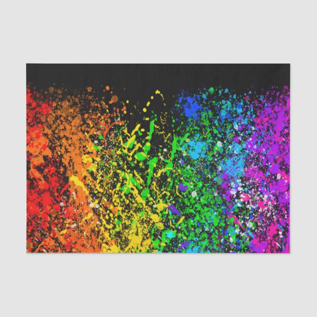 Papel De Seda Arco-íris Preto Tinta Colorida Salpico (Frente )
