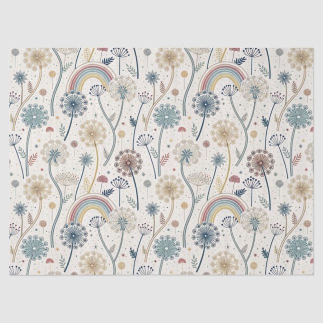 Papel De Seda Arco-Íris Whimsical e Dandeliões Botânicos (2) (Frente )