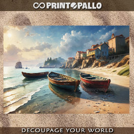 Papel De Seda Arcos pesqueiros à beira perto da aldeia costal