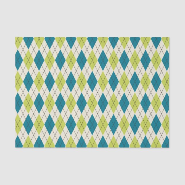 Papel De Seda Argyle azul e verde (Frente )