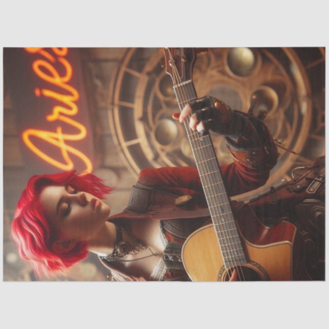 Papel De Seda Aries Zodiac Musical Guitar Decoupage (Frente )