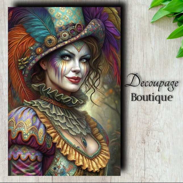 Papel De Seda Arlequim Máscara Palhaço Decoupagem (Harlequin Masquerade Clown Decoupage Tissue Paper)