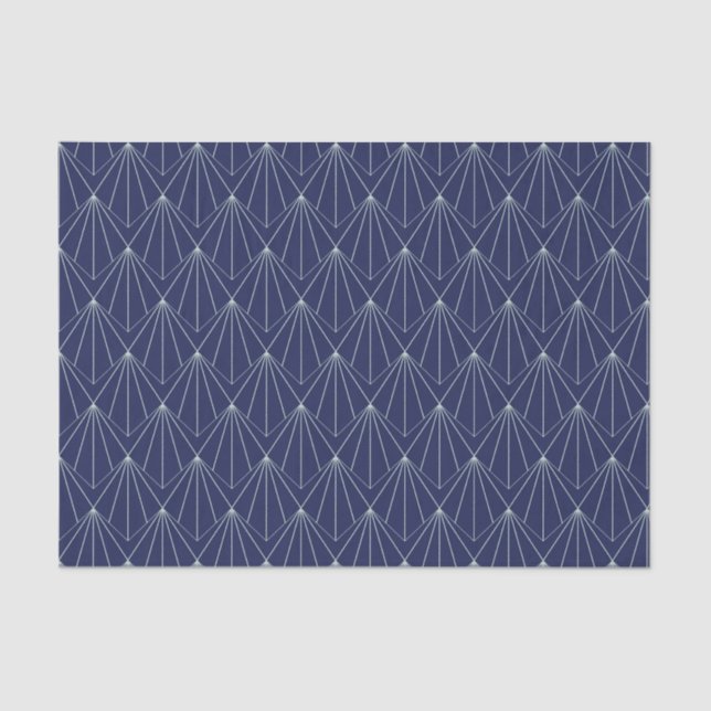 Papel De Seda Art Deco Abstrato Geométrico Padrão Escuro Azul (Frente )