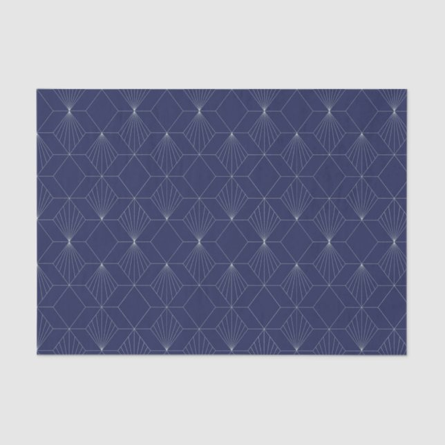 Papel De Seda Art Deco Abstrato Geométrico Padrão Escuro Azul (Frente )