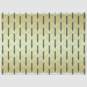 Papel De Seda Art Deco Casamento Dourado Palmetto Verde Padrão