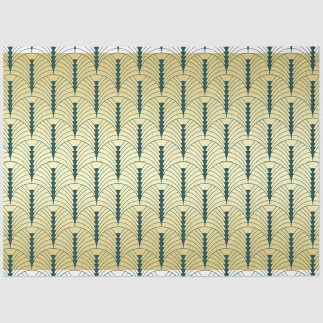 Papel De Seda Art Deco Casamento Dourado Palmetto Verde Padrão (Frente )