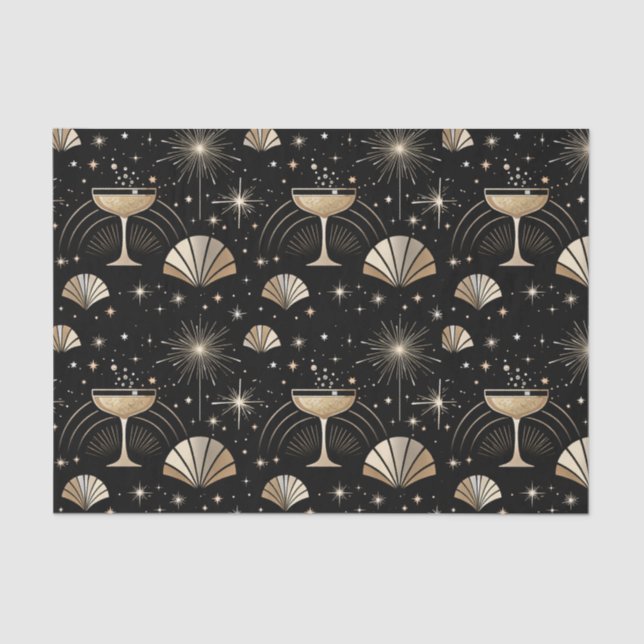 Papel De Seda Art Deco Champagne Constellations Night Pattern (Frente )