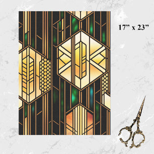 Papel De Seda Art Deco Dourado Vidro Estido Trabalho de arte Gra