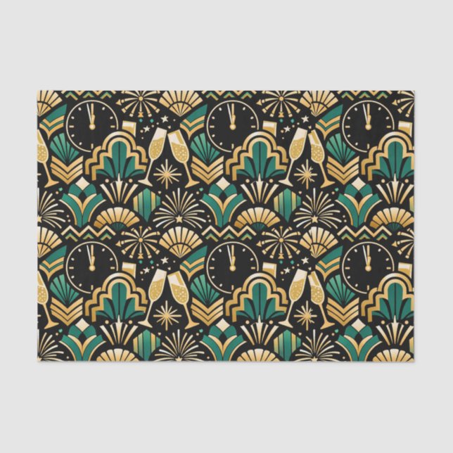 Papel De Seda Art Deco Emerald Midnight New Year Pattern (Frente )