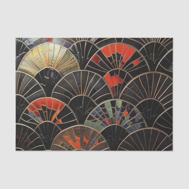 Papel De Seda Art Deco Fãs Laranja e Black Halloween (Frente )