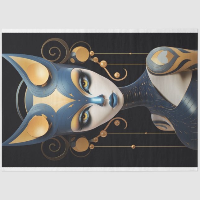 Papel De Seda Art Deco Feline com a Elegance Decoupage (Frente )