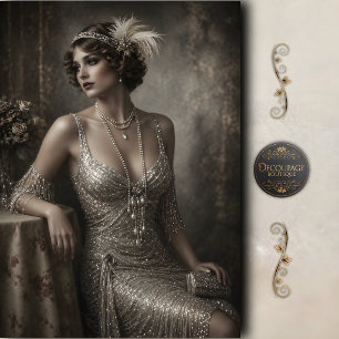 Papel De Seda Art Déco Flapper Pérola Glamour Decoupagem