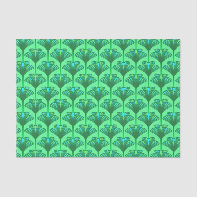 Papel De Seda Art Deco Lily, Jade Green e Turquesa (Frente )