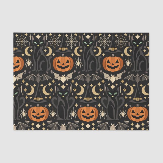 Papel De Seda Art Deco Orange Carved Pumpkins (Frente )