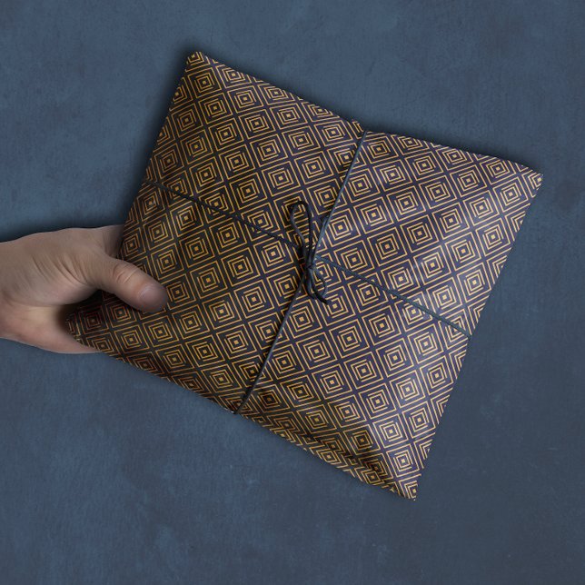 Papel De Seda Art Deco Pattern | Marinho Azul Dourado (Criador carregado)