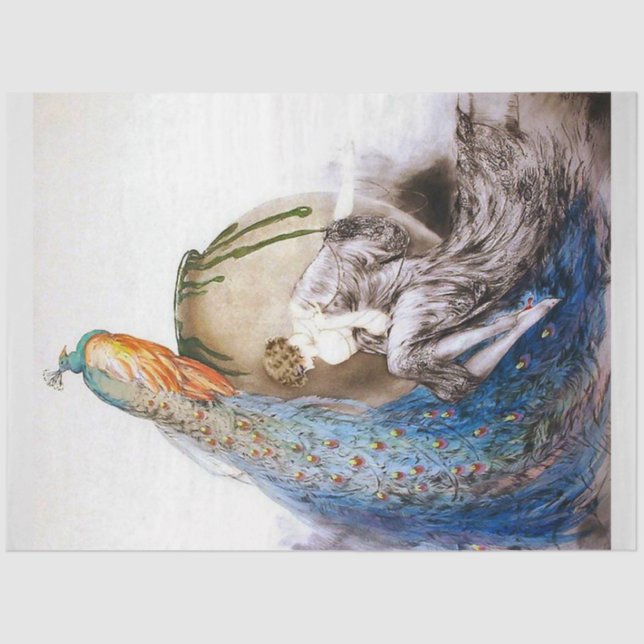 Papel De Seda Art Deco Peacock e Muse Decoupage Paper (Frente )